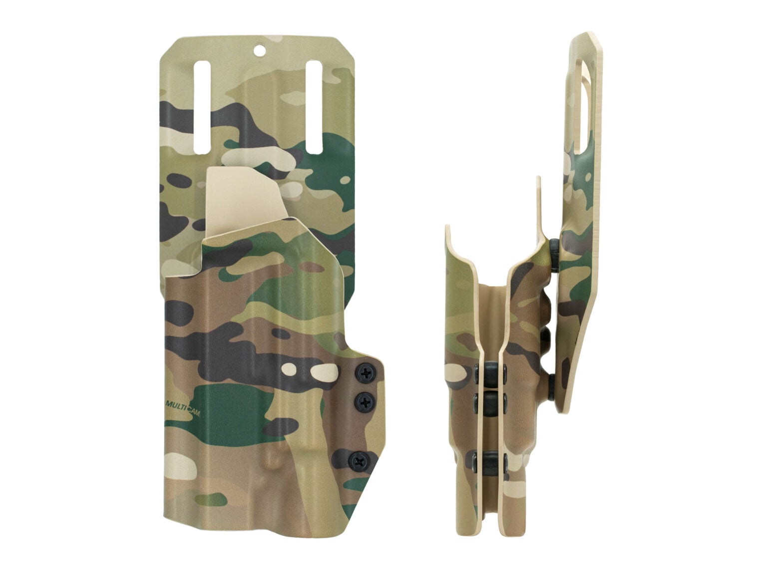 Tactical belt mount system in Multicam. Attached to ANR Design flagship nidhogg holster.