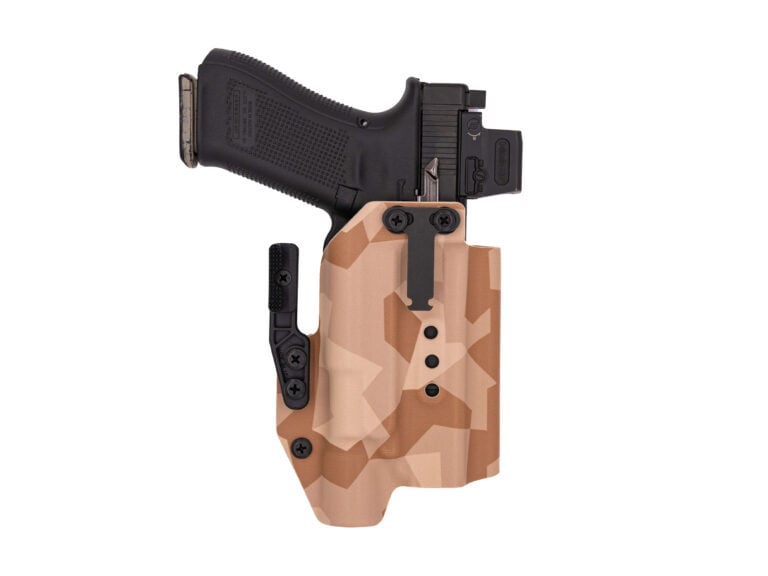 Swedish M90 Desert Splinter IWB holster.